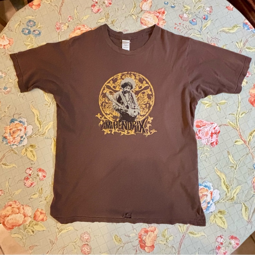 Jimi Hendrix 🎸 Vintage Short Sleeve Brown & Gold Graphic Tee Size Medium 🎸 - Picture 3 of 16